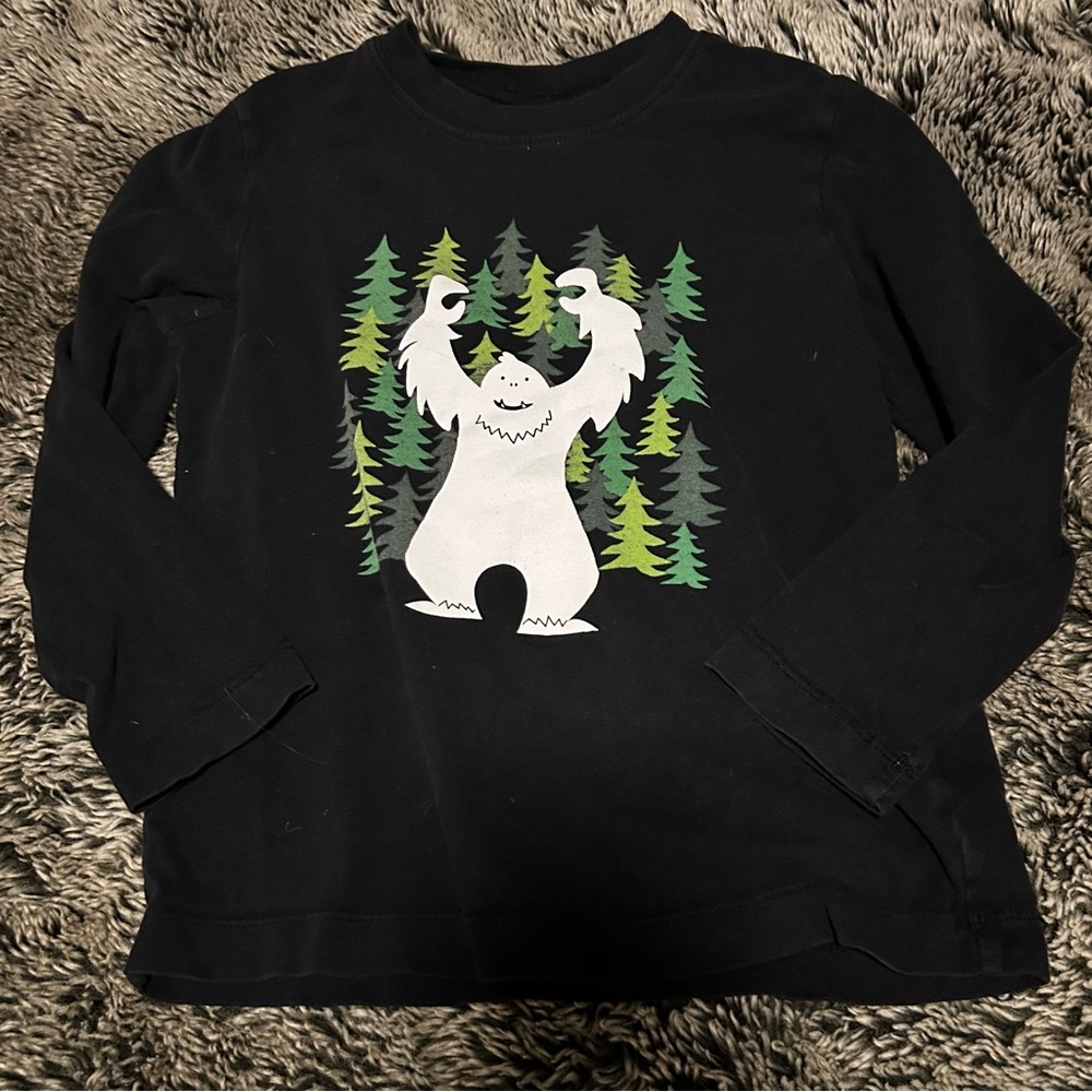 Hanna Andersson Black Long Sleeve Tee with Yeti and Forest Design 5T
